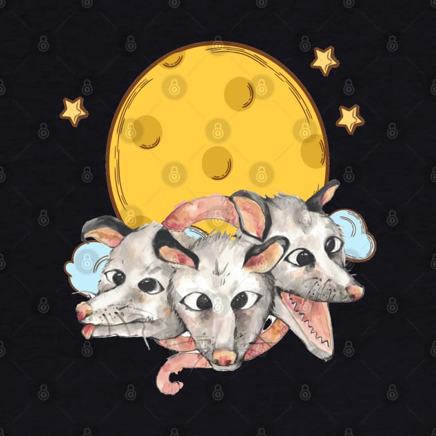 Three Opossums Howling at the Moon Funny Possum 3 Opossum by M-HO design